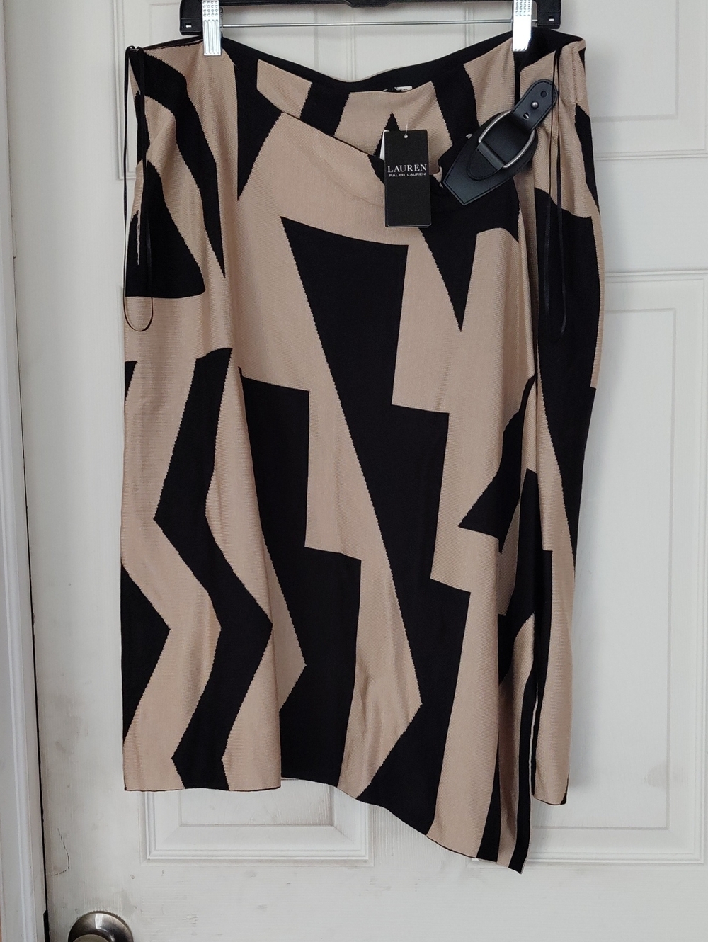 Lauren Ralph Lauren Beige and Black Asymmetrical Wrap Skirt S XXL NEW With Tag